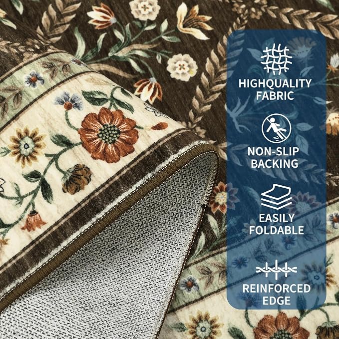 GarveeHome Grey Floral Rug 4x6 Rug Machine Washable Area Rug - Image 3