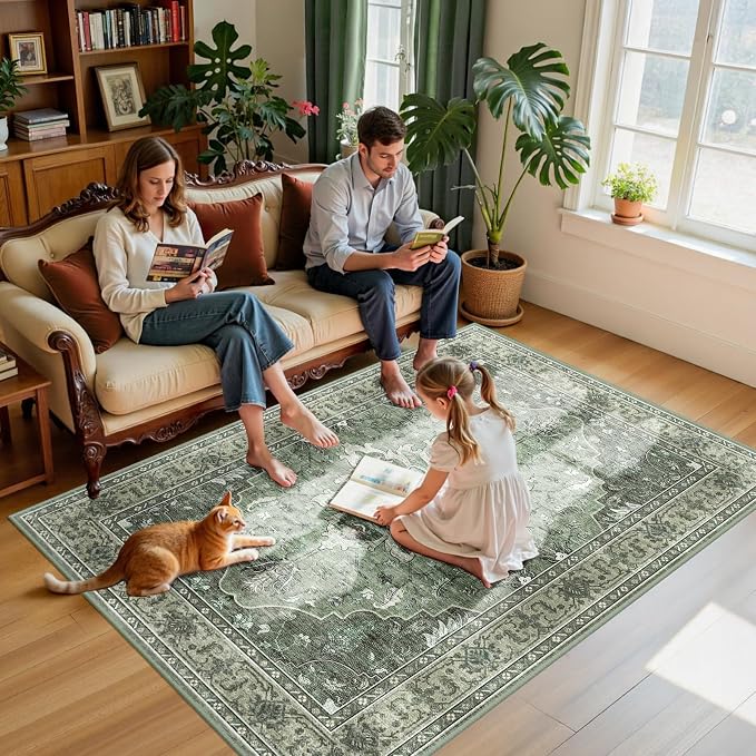 RELEANY Area Rugs 5'x7' Washable Non-Slip, Floral Vintage Distress Print - Image 3
