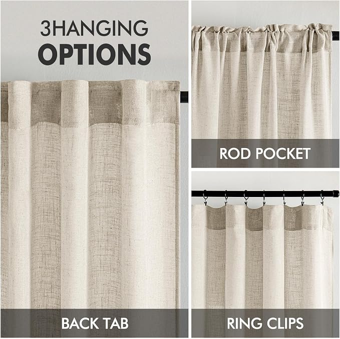 MIULEE Cream Linen Curtains 45 Inch Length 2 Panels - Image 3