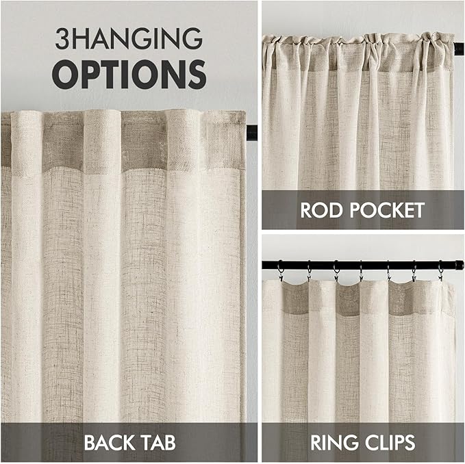 MIULEE Cream Linen Curtains 90 Inch Long 2 Panels - Image 3