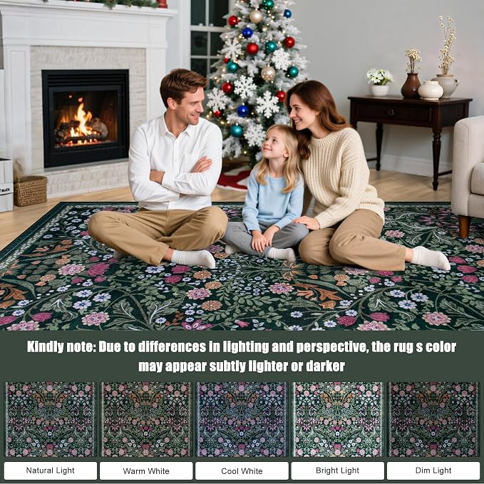 8x10 Area Rugs for Living Room: Floral Washable Rug Vintage Large Soft Boho - Image 9