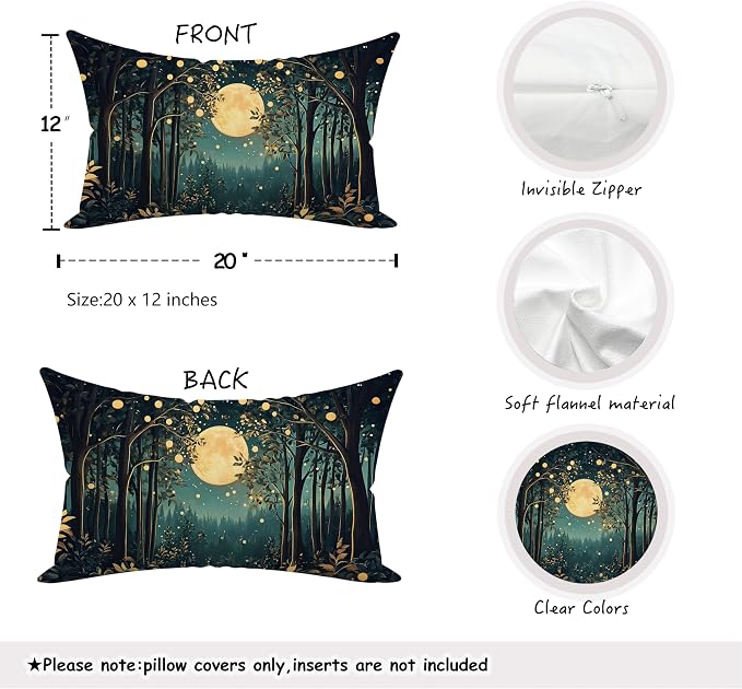 Rustic William Morris Inspired Night Moon Forest Decor Pillow Covers 18x18 Set - Image 2