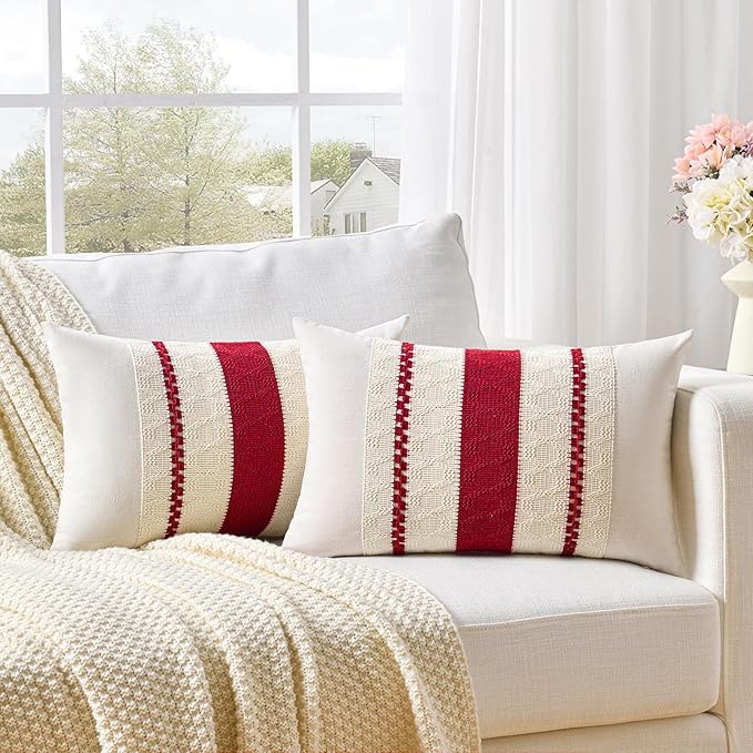 Fancy Homi Set of 1 Boho Red Lumbar Decorative Throw Pillow Cover 12x20 Inch - Image 2