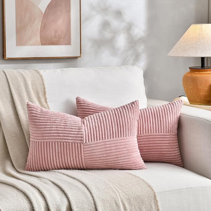 Fancy Homi 2 Packs Blush Pink Lumbar Decorative Throw Pillow Covers 16x26 Inch - Image 5
