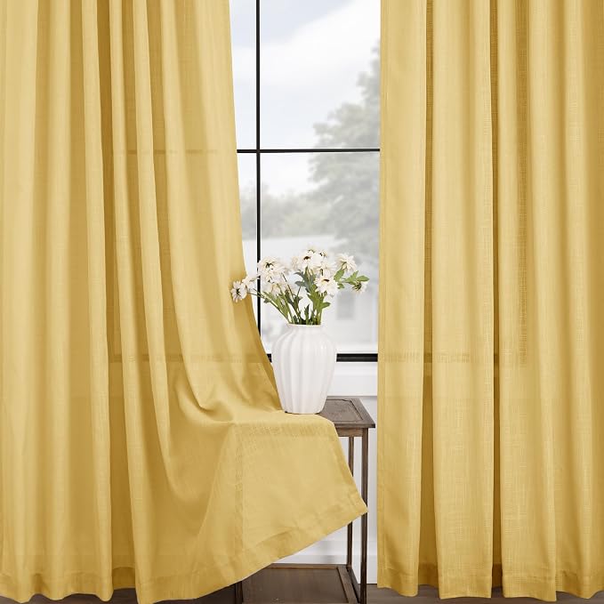 Gold Curtains for Living Room Back Tab Modern Farmhouse Semi Sheer Curtains 90 - Image 4