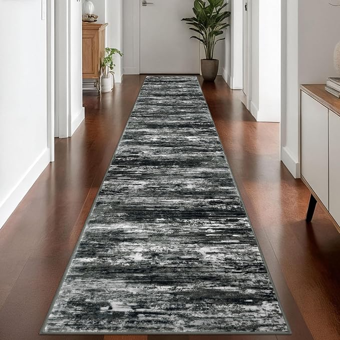 KOZYFLY Modern Abstract Washable Rug Runner 2.6x14 Hallway Rug Runner Non-Slip by KOZYFLY