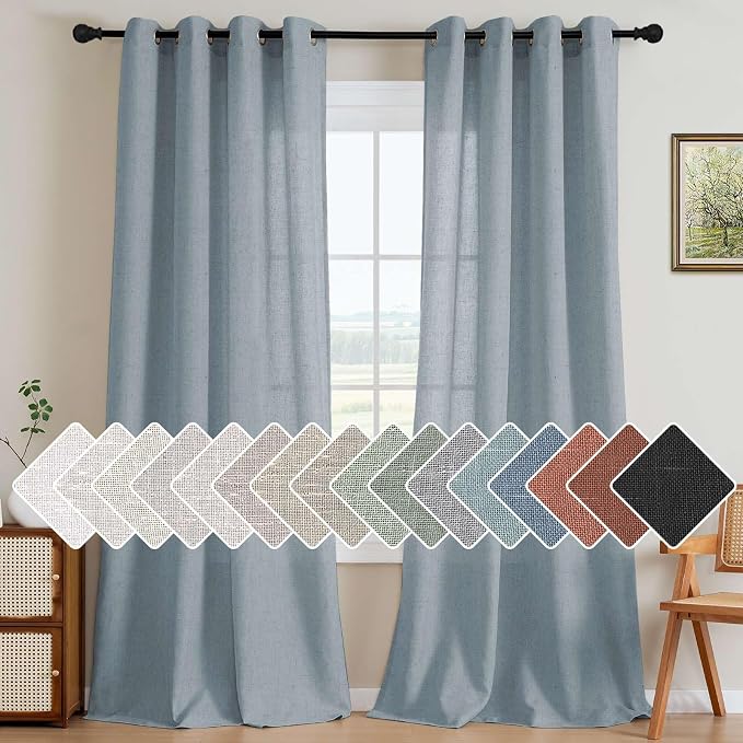 H.VERSAILTEX Linen Curtains Home Decorative Nickel Grommet Semi Sheer Curtains by HVERSAILTEX