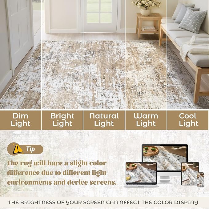 9x12 Area Rug for Living Room, Washable Modern Abstract Large Area Rug Neutral - Image 8