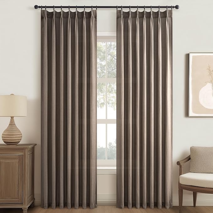 Topfinel Dark Flax Pinch Pleated Linen Curtains 105 Inch Length 2 Panels - Image 9