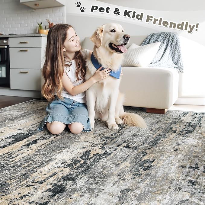Area Rugs 6x9 for Living Room: Washable Rug Modern Abstract Neutral Soft - Image 5