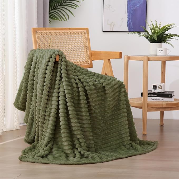 Olive Green Fleece Throw Blanket 108”×90” - Image 3