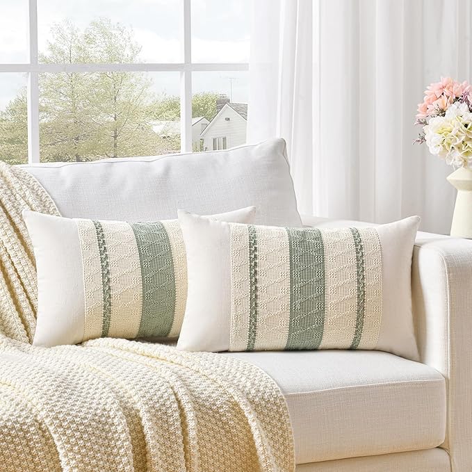 Fancy Homi Set of 1 Sage Green Boho Lumbar Decorative Throw Pillow Covers 12x20 - Image 2