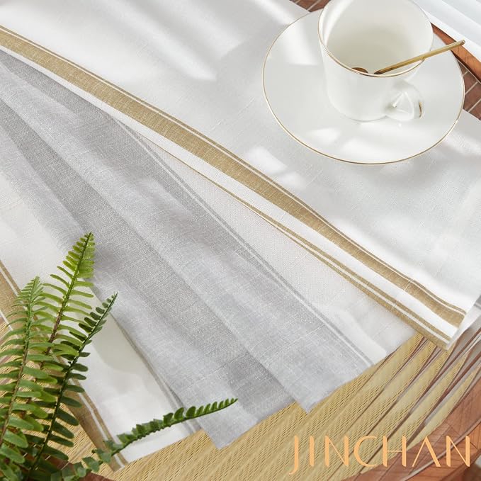 jinchan Striped Valance Farmhouse Window Treatment Linen Textured Drapes - Image 8