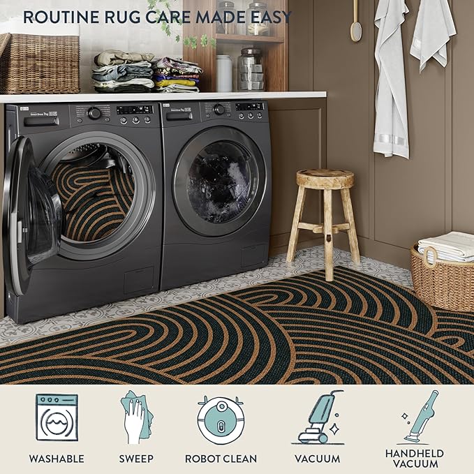 Lahome Modern Rainbow Easy Jute Carpet, Washable 5x7 Area Rugs - Image 3