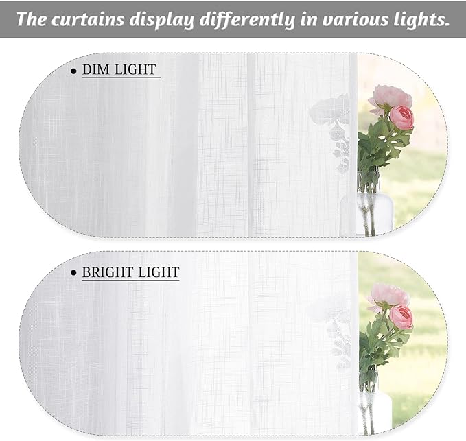 RYB HOME Semi Sheer Curtain Valance Window Topper, Textured Linen Sheer Kitchen - Image 6