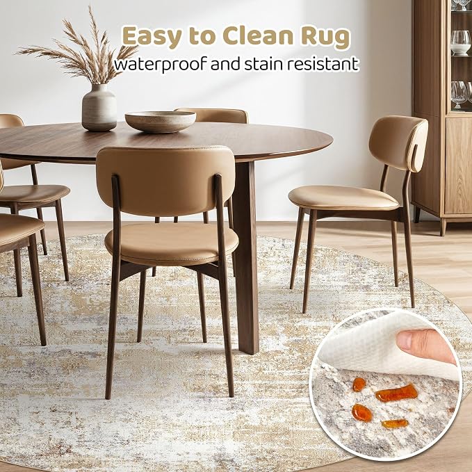 LOONGRUG Round Rug 6x6 Washable Neutral Modern Abstract Circle Area Rugs | Soft - Image 4