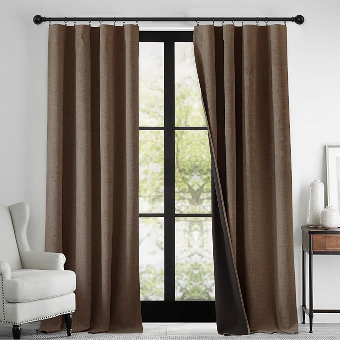 RYB HOME 100% Blackout Linen Textured Curtains 108 inches Long, Thermal by RYBHOME