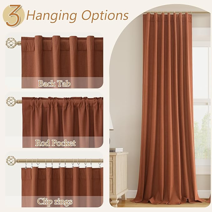 Guken Terracotta 100% Blackout Curtains 108 Inch Length 2 Panels Set Fall - Image 6