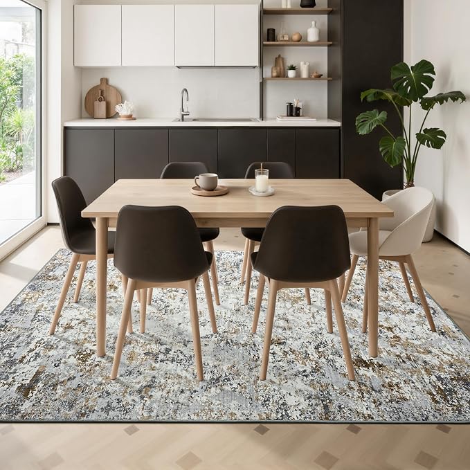 Toneed Abstract Area Rug Modern Washable Rug Soft Non Slip Rug Low Pile - Image 5