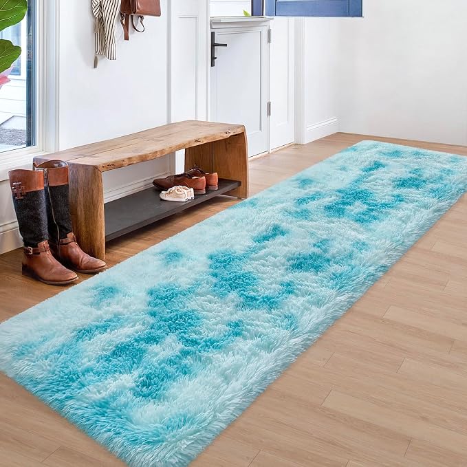Tie-Dyed Sky Blue 2x8 Machine Washable Runner Rugs - Image 2