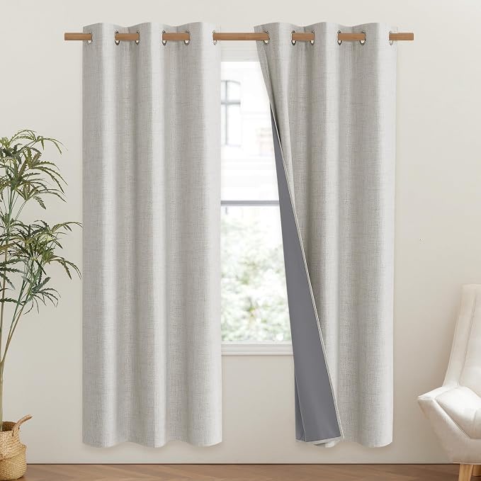 NICETOWN Snowbound Vintage Linen 100% Blackout Curtains - Image 2