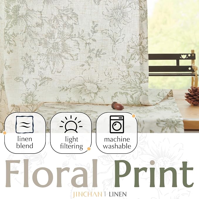 jinchan Linen Floral Curtains 96 Inch Length - Image 5