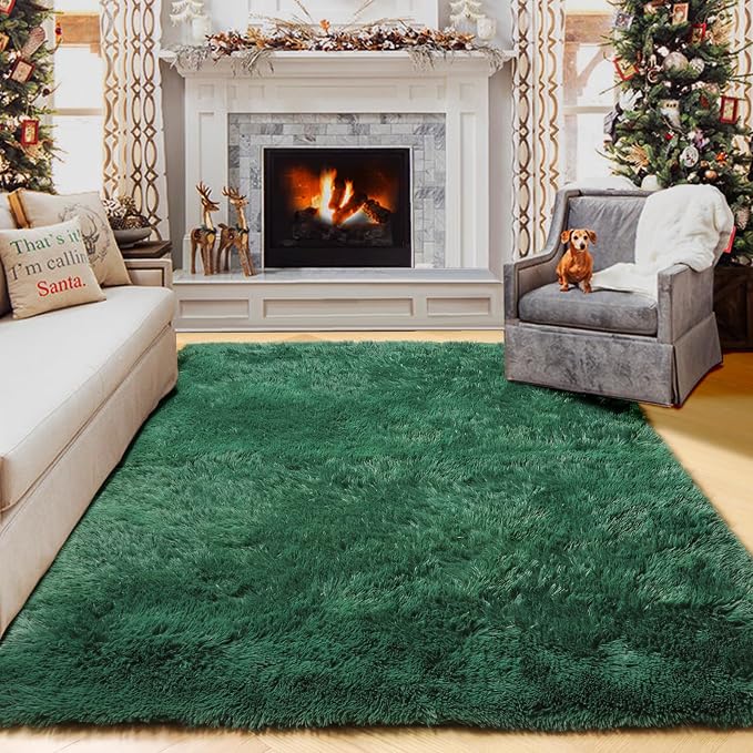 ONASAR Dark Green Area Rugs for Bedroom Living Room, 4x6 Fluffy Soft Plush - Image 3