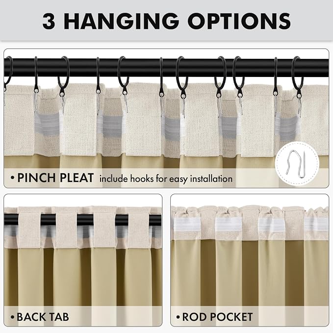 MIULEE 100% Blackout Linen Curtains 42 x 96 Inch Cream Beige 2 Panels | Thermal - Image 5