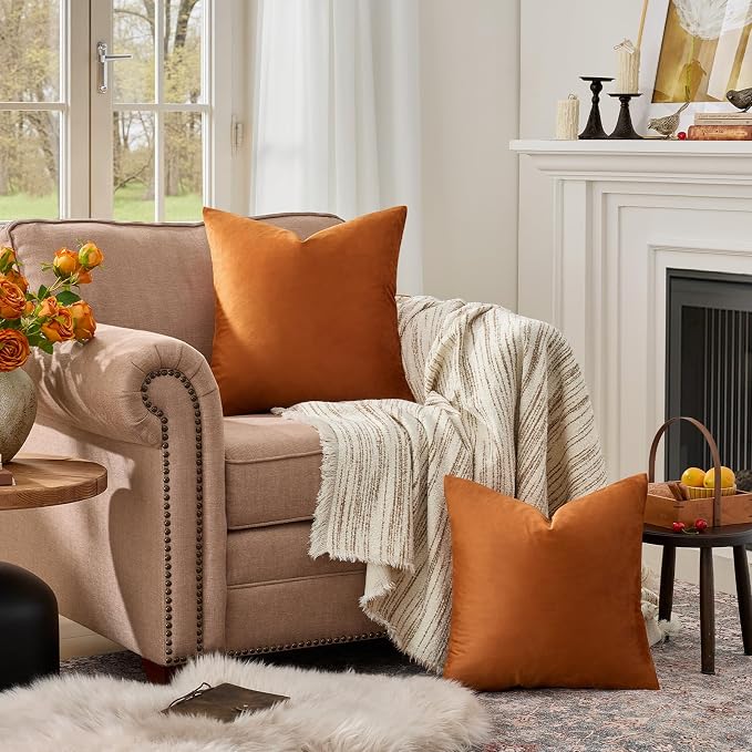 GIGIZAZA Throw Pillow Covers 22x22 Inch Dark Burnt Orange Velvet Pillows - Image 3