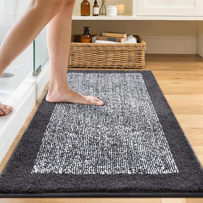 48x24 Long Bathroom Rugs Washable Non Slip, Dark Grey Bath Mat - Image 2