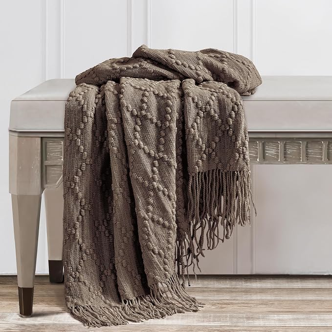 BOURINA Brown Throw Blanket 50 x70 Inches Jacquard Argyle Throw Textured Solid - Image 5