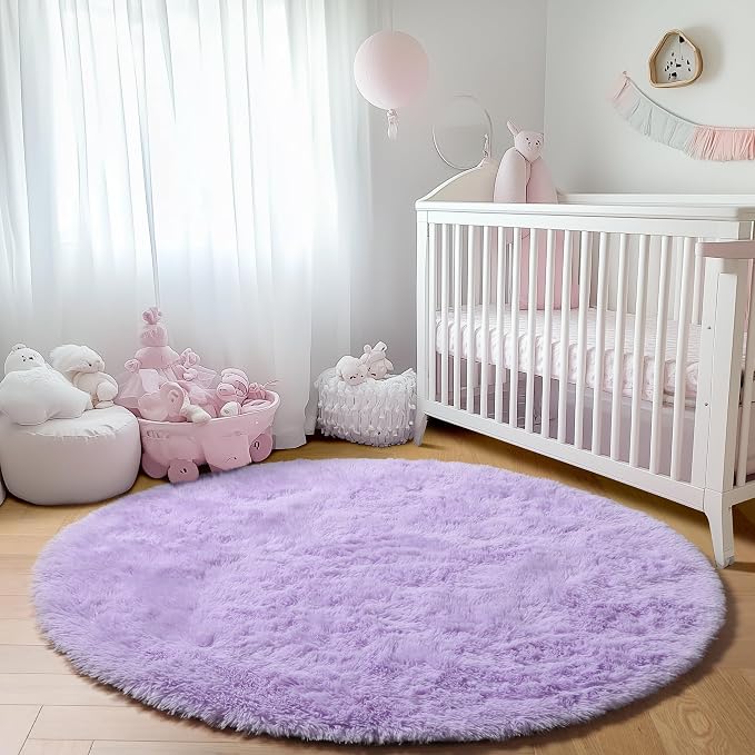 ONASAR Light Purple Round Area Rugs 5ft, Soft Bedroom Circle Rug Floor Mats - Image 8