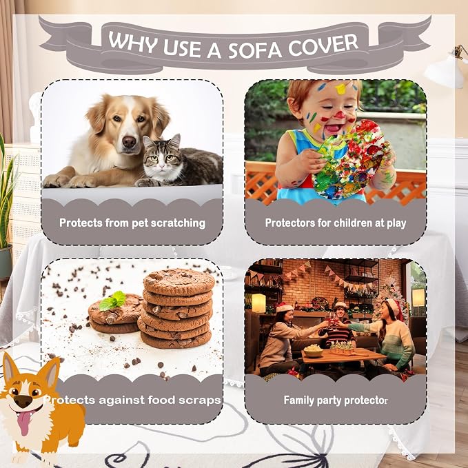 HANDONTIME Couch Cover for Dogs Grey Sectional Couch Covers for 2 Cushion Couch - Image 4