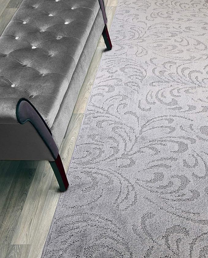 Custom Length Hallway Runner Rug, Slip Resistant, Floral Grey, 26 Inch X 9 feet by ORFAHOME