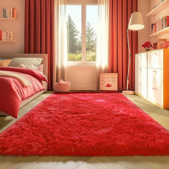 ONASAR Red Rugs for Living Room Bedroom, 5x8 Fluffy Bedside Area Rug, Soft - Image 5