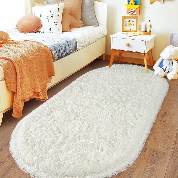 Pionblank Fluffy Oval Rug for Bedroom 2.6x5.3, Shag Throw Rugs for Bedside by PIONBLANK