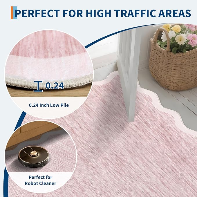 GarveeHome Scalloped Washable Area Rug 4x6 Entryway Rug Non Slip - Image 5