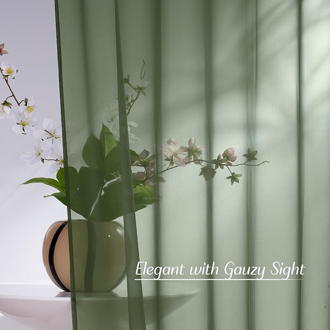 NICETOWN Voile Sheer Forest Green Curtains - Image 3