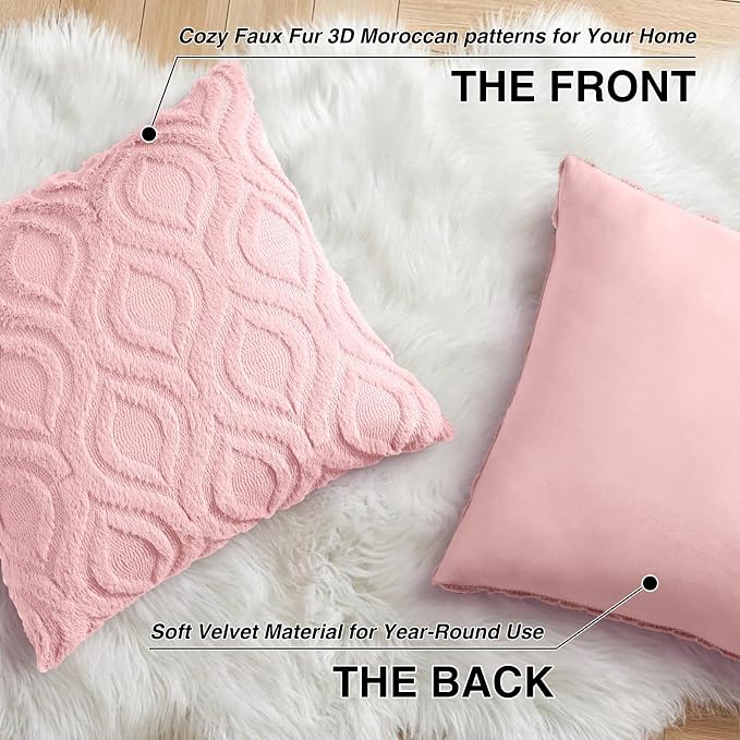 decorUhome Throw Pillow Covers 24x24 Inch Set of 2, Soft Plush Faux Wool Pink - Image 8