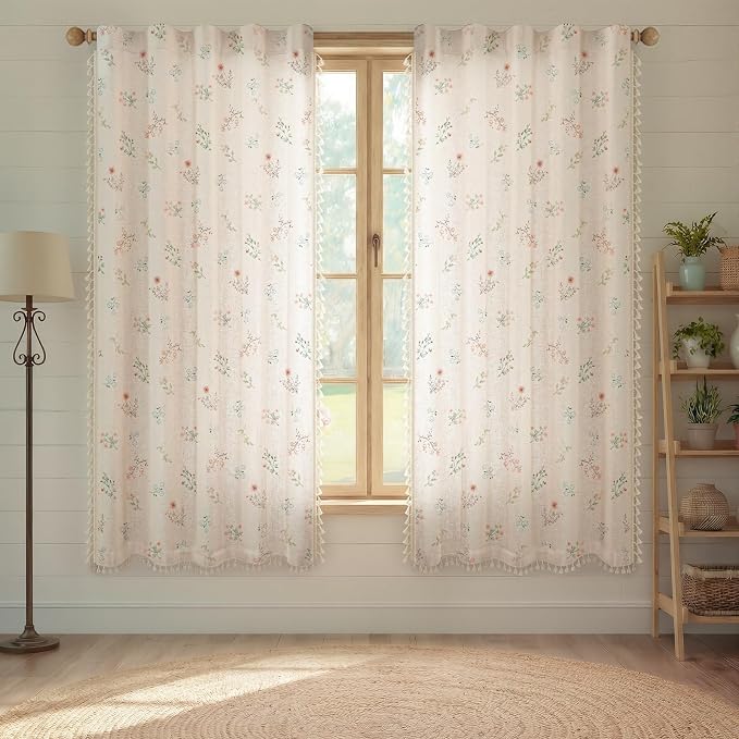 Boho Floral Spring Light Filtering Curtains 72 Inch Length 2 Panels Set by Unknown