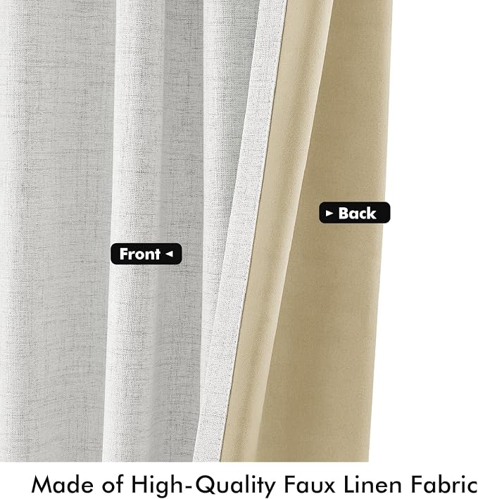 MIULEE 100% Blackout Linen Curtains 42 x 90 Inch Heathered White 2 Panels | - Image 6