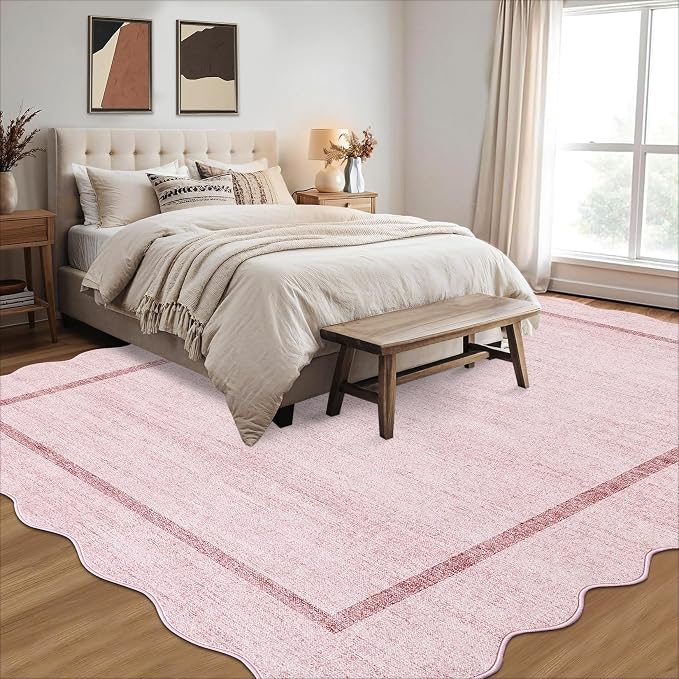 GarveeHome Scalloped Washable Area Rug 4x6 Small Entryway Rug Non Slip Pink | - Image 3