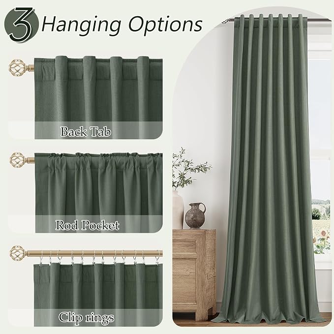 Guken Olive Green 100% Blackout Curtains 96 Inch Length 2 Panels Set - Image 6