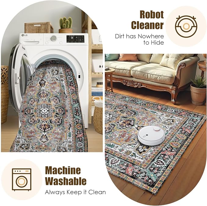 Washable Area Rug 8' x 10' Vintage Traditional Persian Mat - Image 7
