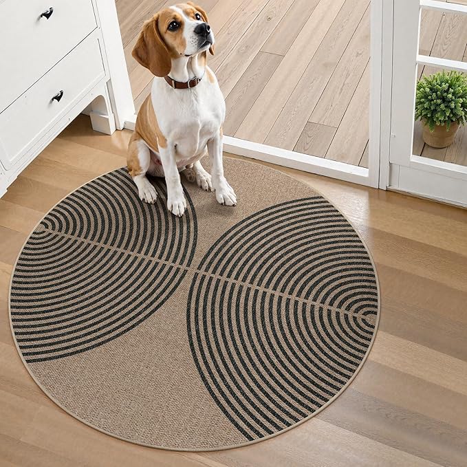 Lahome Enfys Modern Rainbow Round Rug, 3ft Small Washable Circle Carpet Natural - Image 5