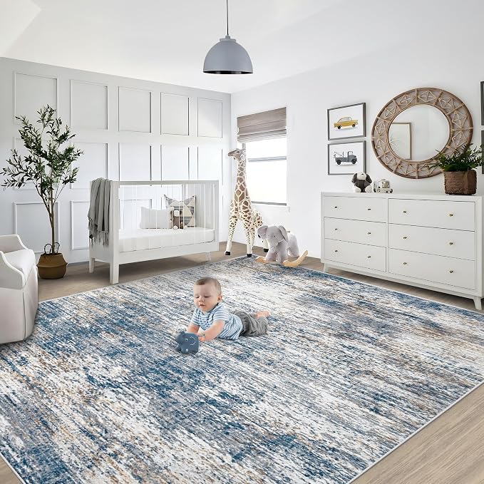 8x10 Area Rugs for Living Room, Washable Modern Abstract Large Area Rug Neutral - Image 7