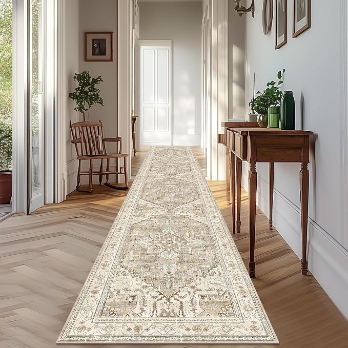 Yamaziot Washable Runner Rug, Stain Resistant Low Pile Distressed Carpet Runner by Yamaziot
