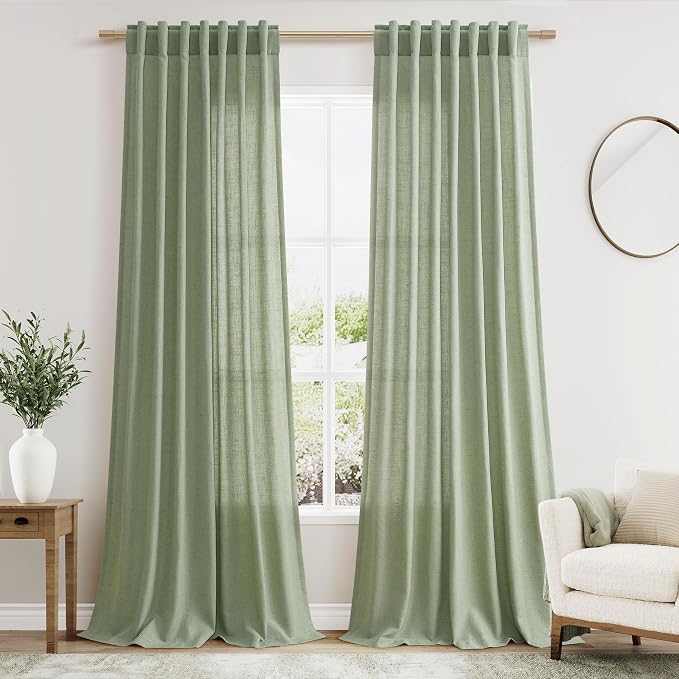 Nanspring Light Sage Linen Curtains 90 Inch Long 2 Panels Set by Nanspring