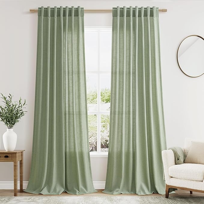 Nanspring Light Sage Linen Curtains 96 Inches Long 2 Panels Set by Nanspring