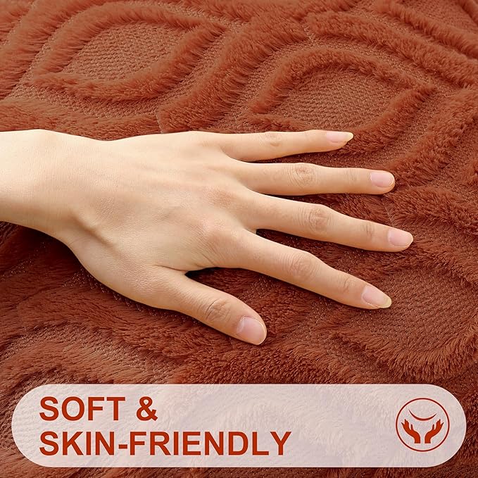 decorUhome Throw Pillow Covers 18x18 Inch Set of 2, Soft Plush Faux Wool Rust - Image 5